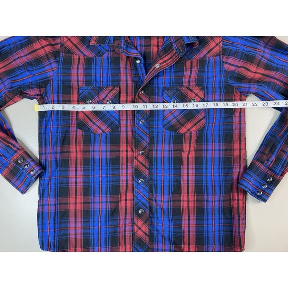 Wrangler Mens Pearl Snap Western Shirt Small Red Plaid Rodeo Cowboy Retro Work - Picture 5 of 10